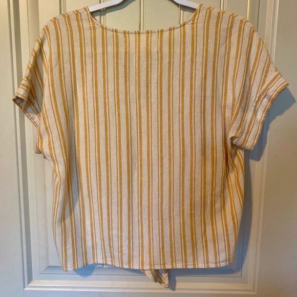 Anthropologie Cloth & Stone Yellow Striped Front Tie Crop Top Shirt - Picture 4 of 11